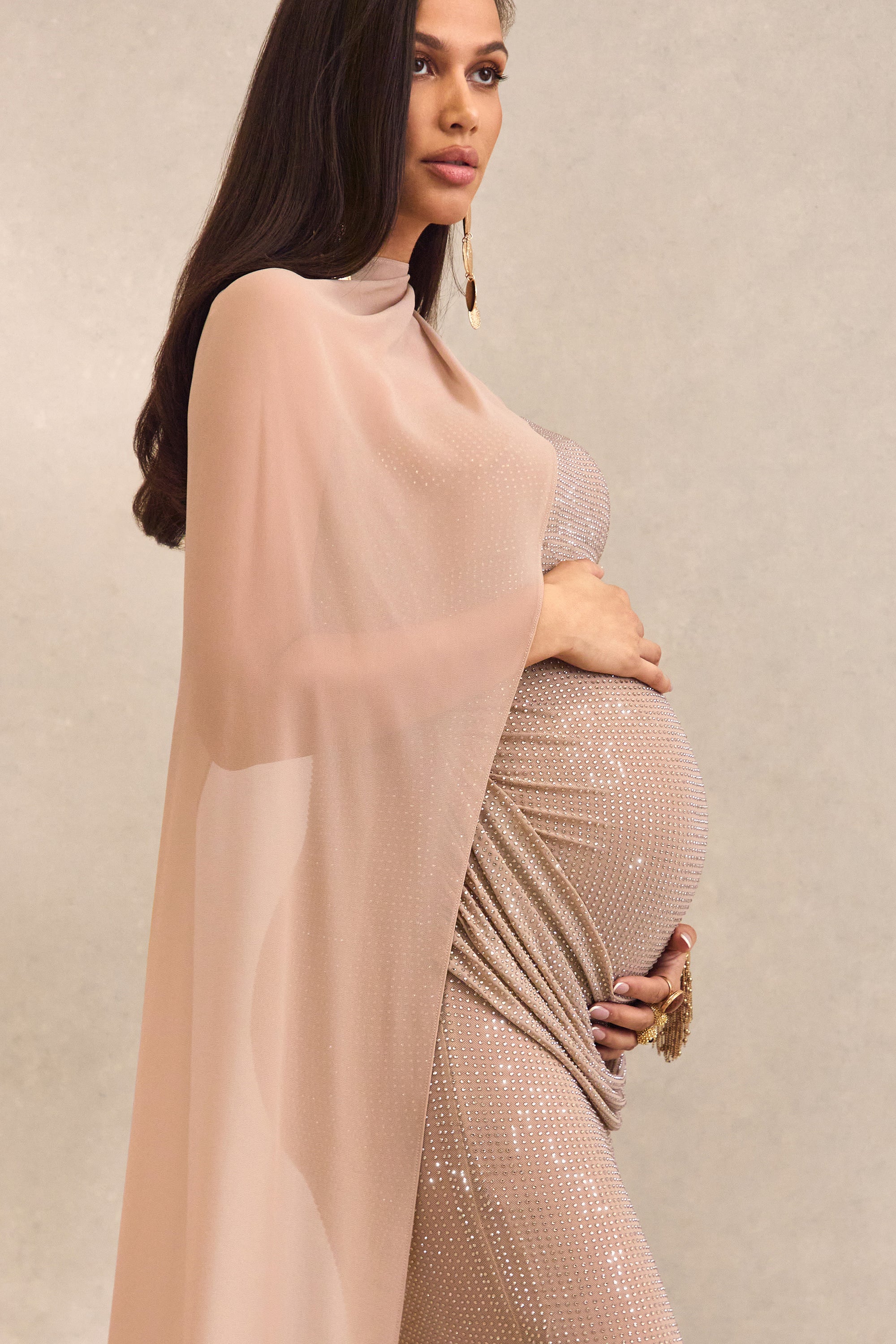 ECM_HR_CL138455060  - Ottoline Champagne Asymmetric-Neck Maternity Maxi Dress With Sheer Cape Detail5.jpg