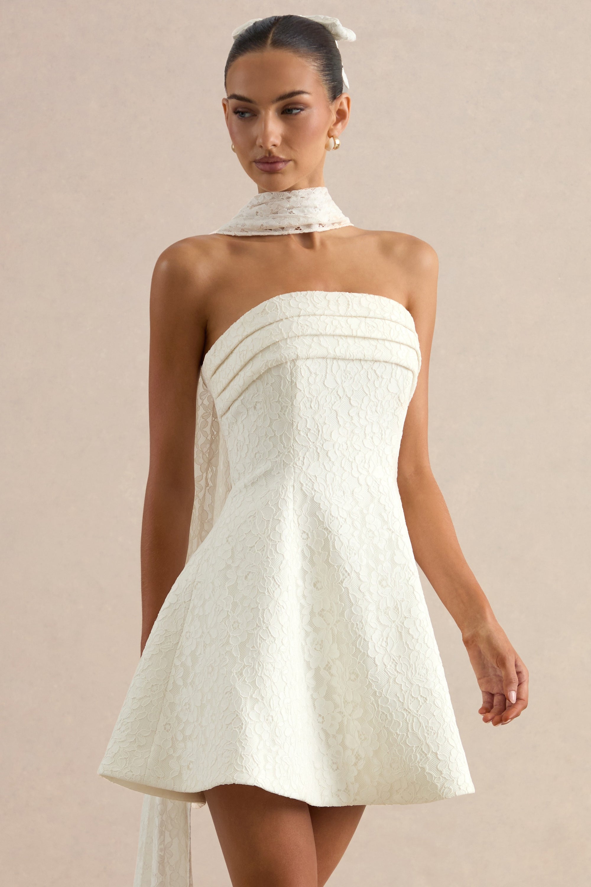 ECM_HR_CL138595110 - Taryna | White Lace Hair Bow + CL138454110 - Elvara | White Lace Bandeau-Neck Mini Dress With Scarf Detail 3.jpg