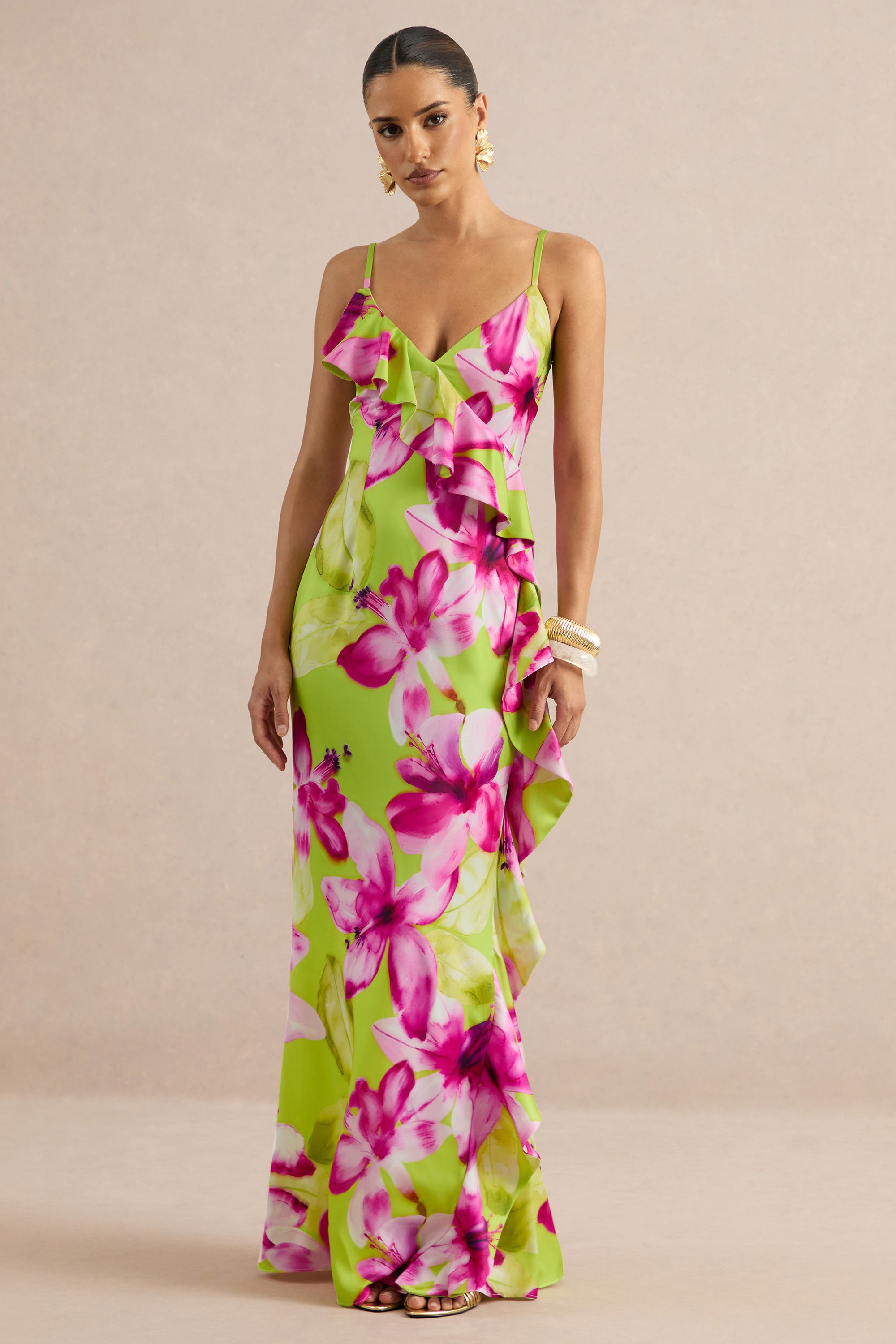 ECM_HR_Marcelina Lime And Pink Floral Print Satin V-Neck Maxi Dress With Ruffled Detailing CL138609034 22.jpg