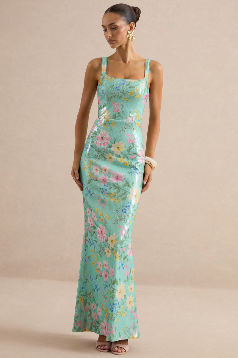 ECM_HR_CL138637032 - Danette | Mint Floral Print Sequin Square-Neck Maxi Dress0.jpg