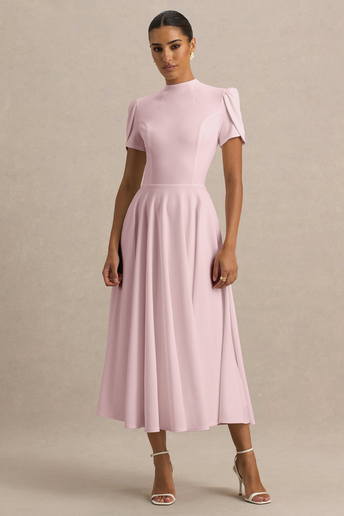 ECM_HR_CL138715081- Vicky Light Pink High Neck Midi Dress With Puff Sleeves 01.jpg