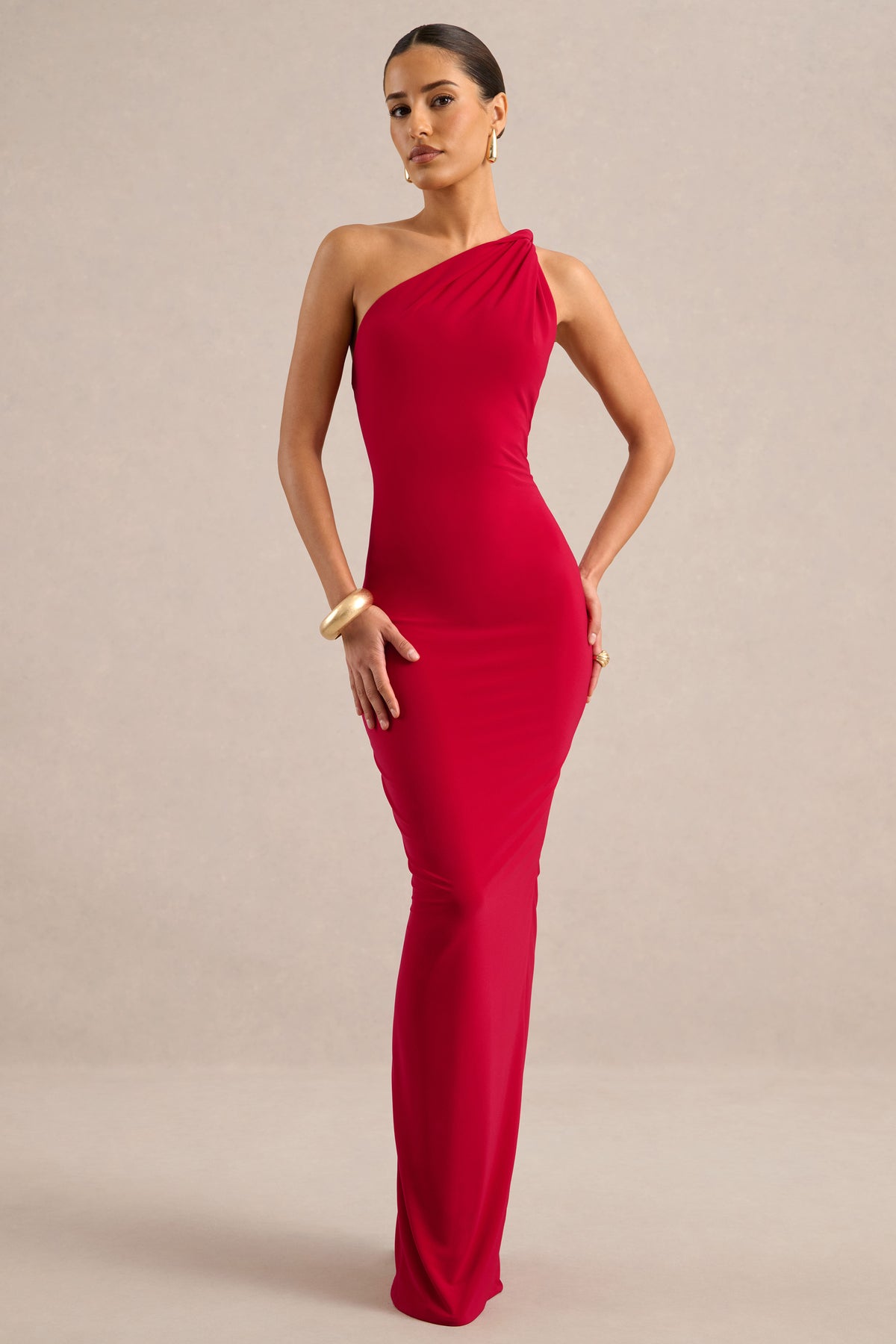 ECM_HR_CL138752100 - Indalie - Red Jersey Ruched One Shoulder Maxi Dress With Twist Strap Detailing And Low Back 2.jpg
