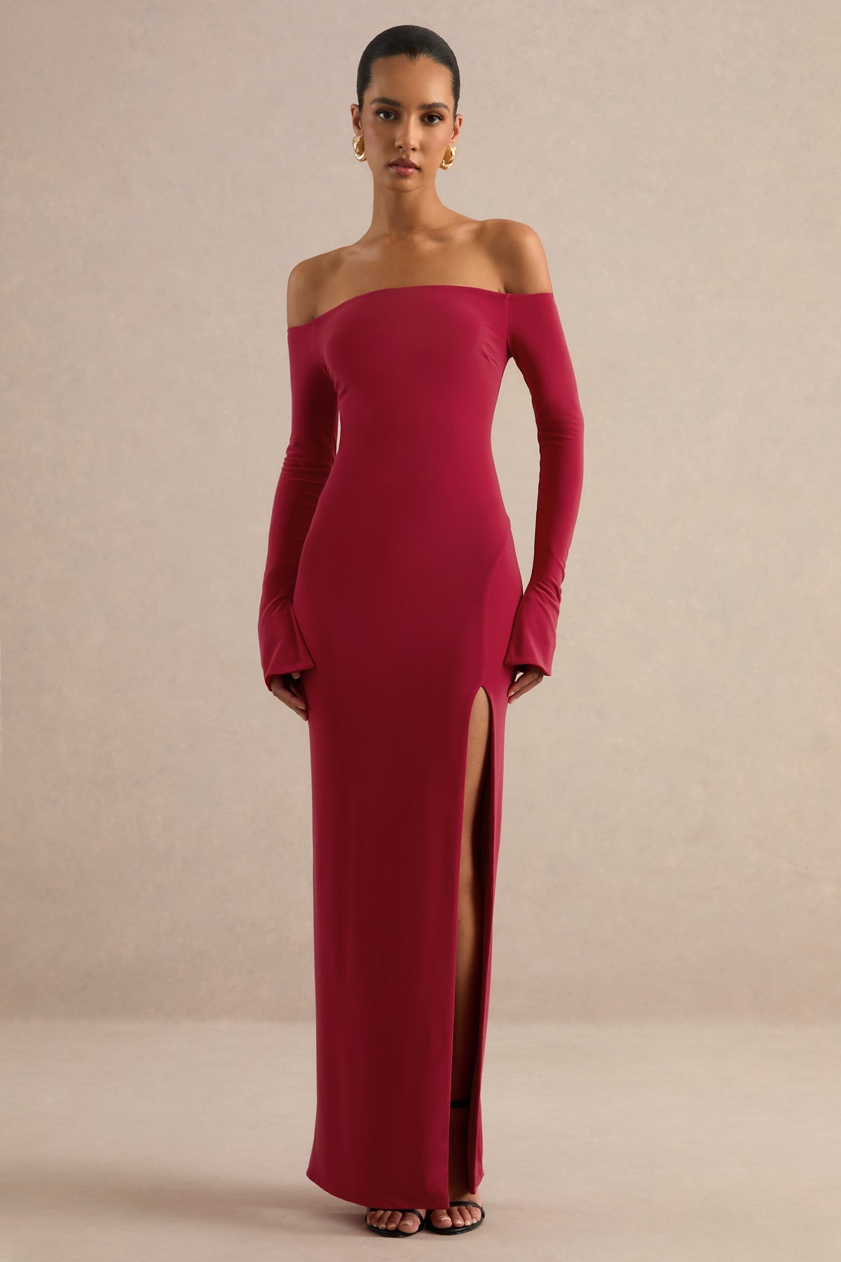 ECM_HR_CL138767100 - Liviae _ Red Bardot-Neck Maxi Dress With Bell Sleeves And Front Split 1.jpg