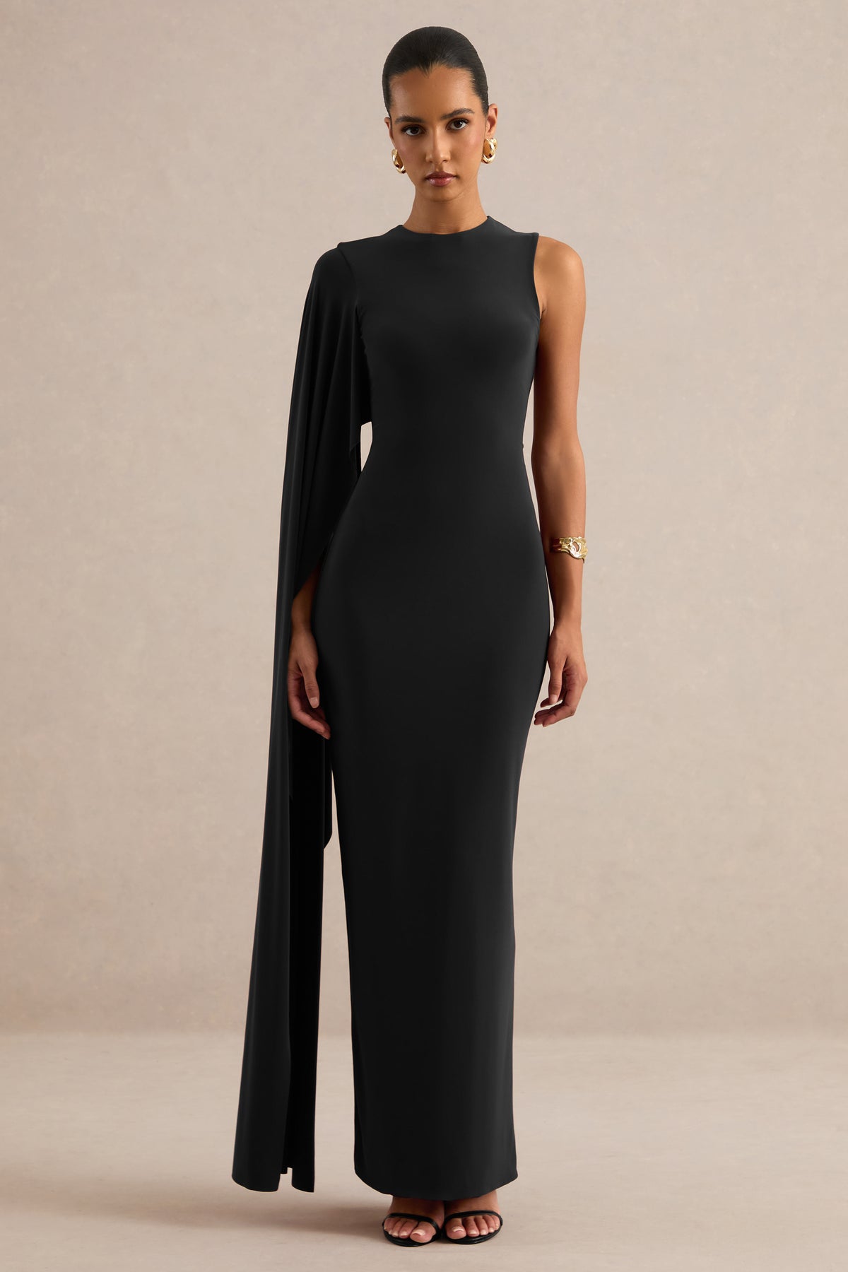 ECM_HR_CL138774001 - Maravelle | Black Round-Neck Maxi Dress With Cape Sleeve 2.jpg