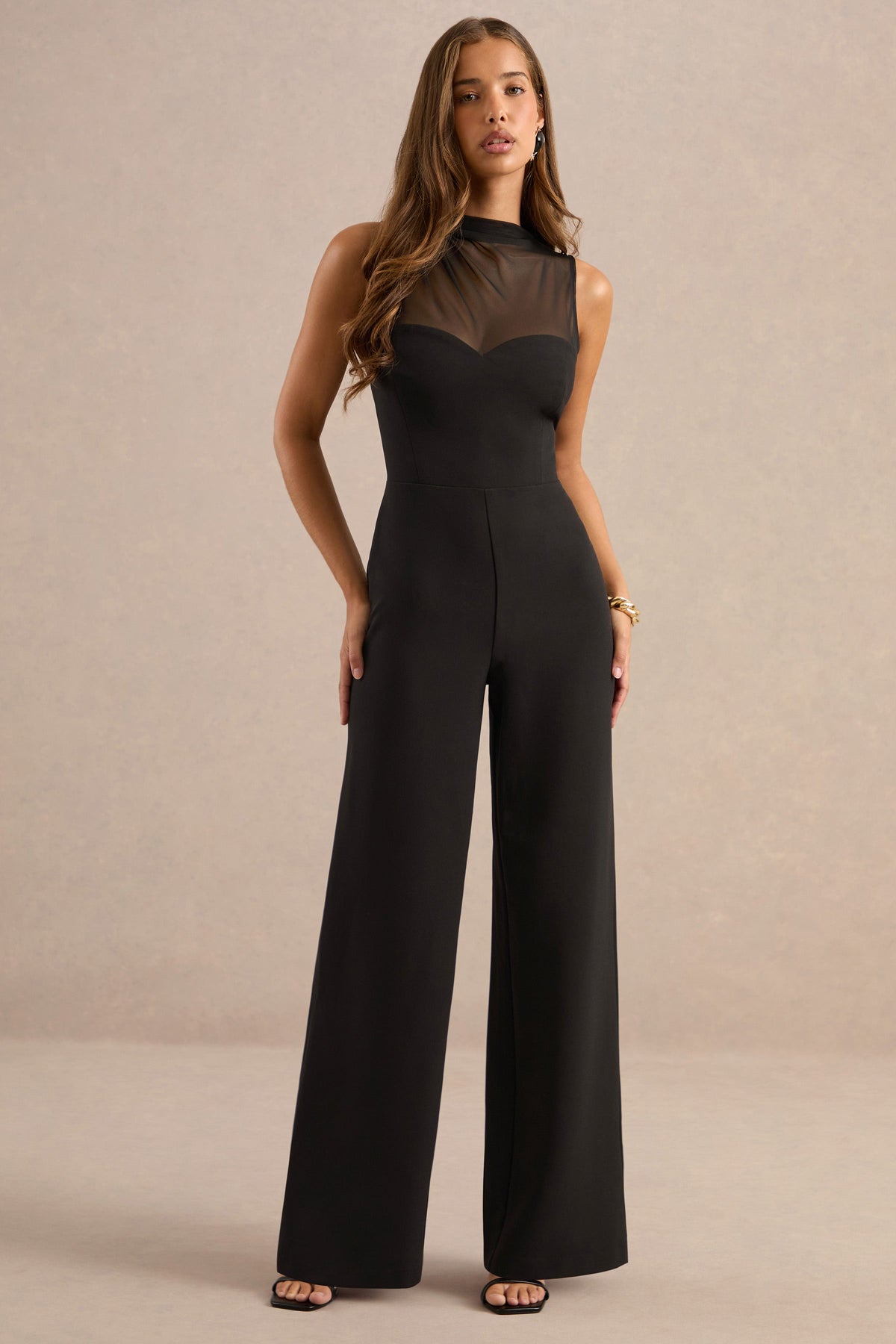 CL13879100106_ECM_HR_CL138791001_-Neriah_Black_High-Neck_Jumpsuit_With_Sheer_Detail_And_Draped_Detailing0