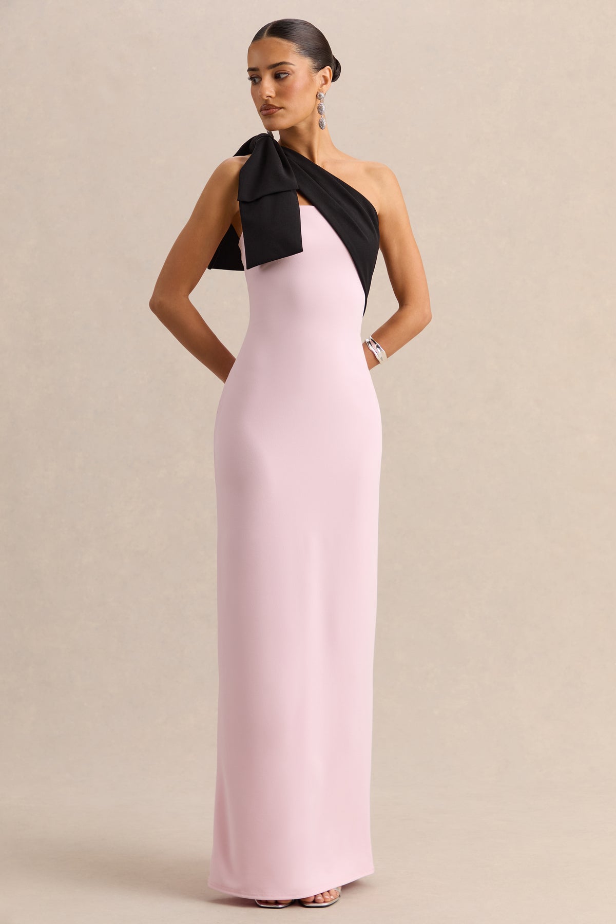 ECM_HR_CL138806084 - Adara - Pink & Black Asymmetric-Neck Maxi Dress With Bow-Detail - 10.jpg