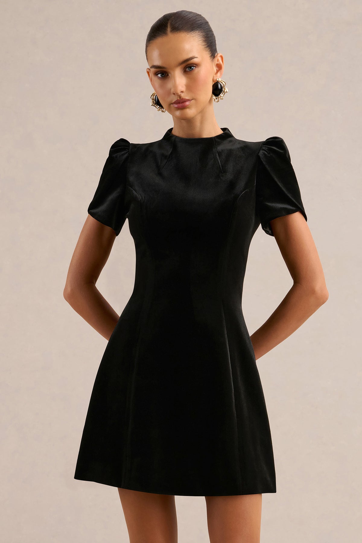 ECM_HR_CL138819001 - Cassana _ Black High Neck Puff Sleeve Mini Dress1.jpg