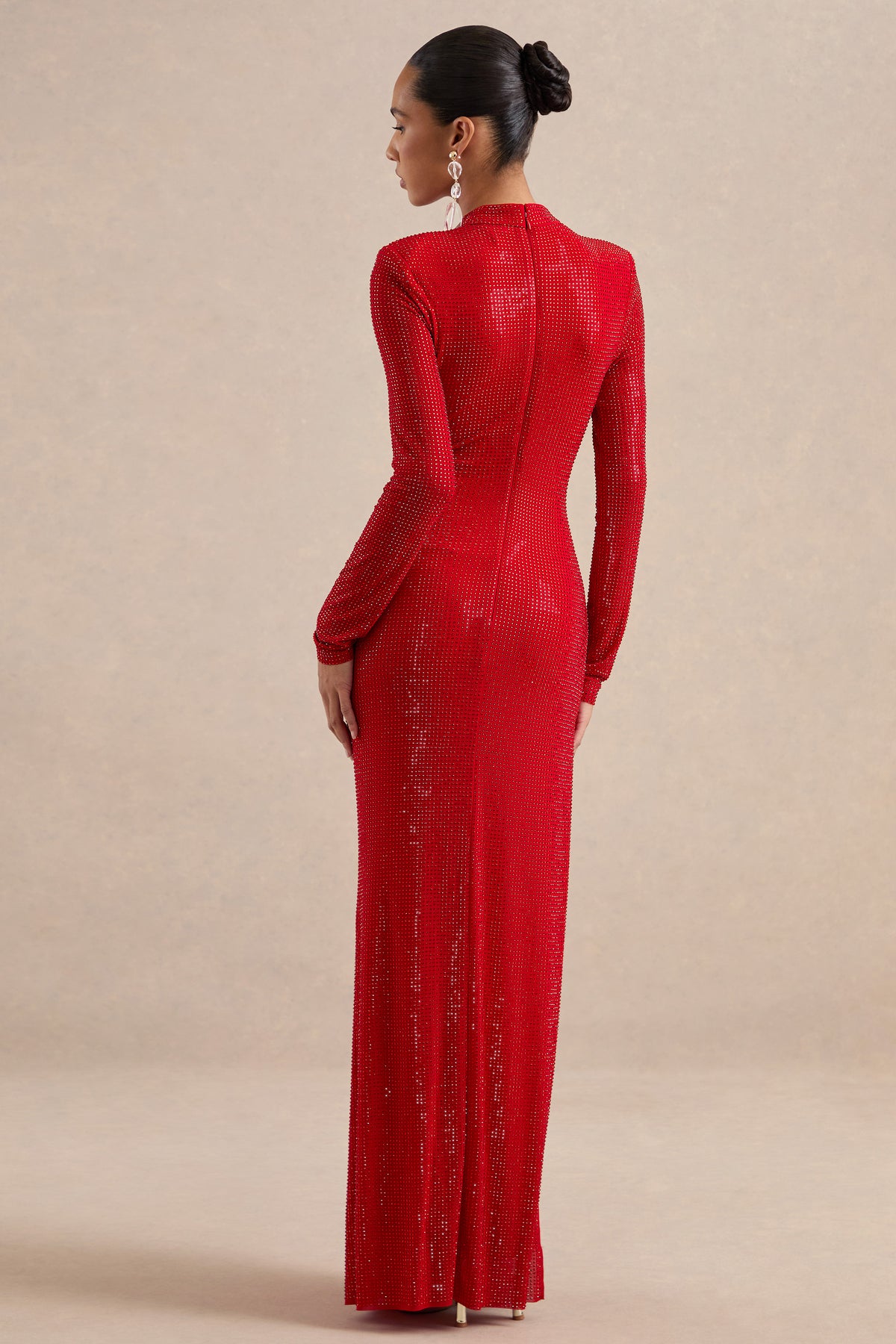 ECM_HR_CL138873100 - Georgiana _ Red Diamante High Neck Long Sleeve Maxi Dress With Gathered Detailing And Split5.jpg