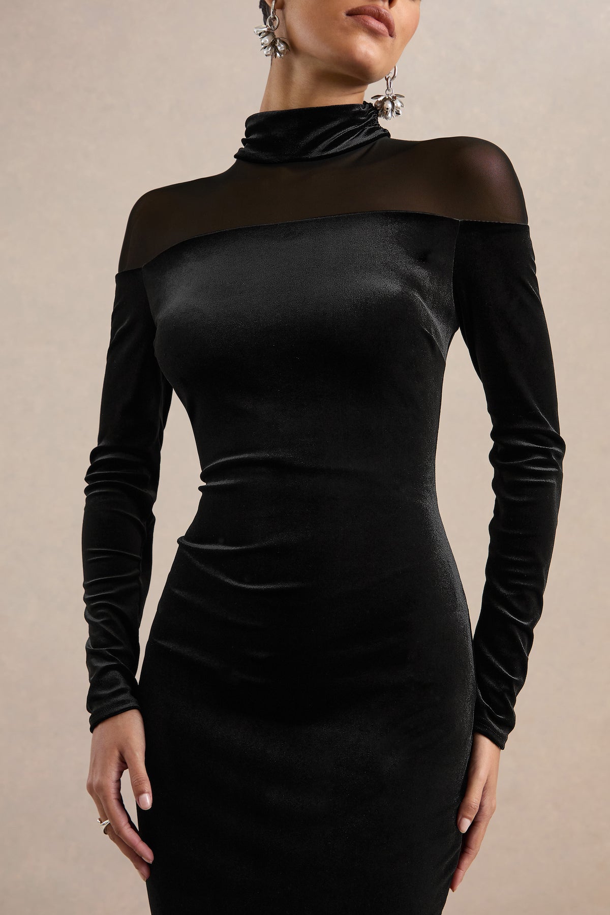 ECM_HR_CL138897001 - Rosa - Black Velvet High Neck Long Sleeve Maxi Dress With Sheer Detailing3.jpg