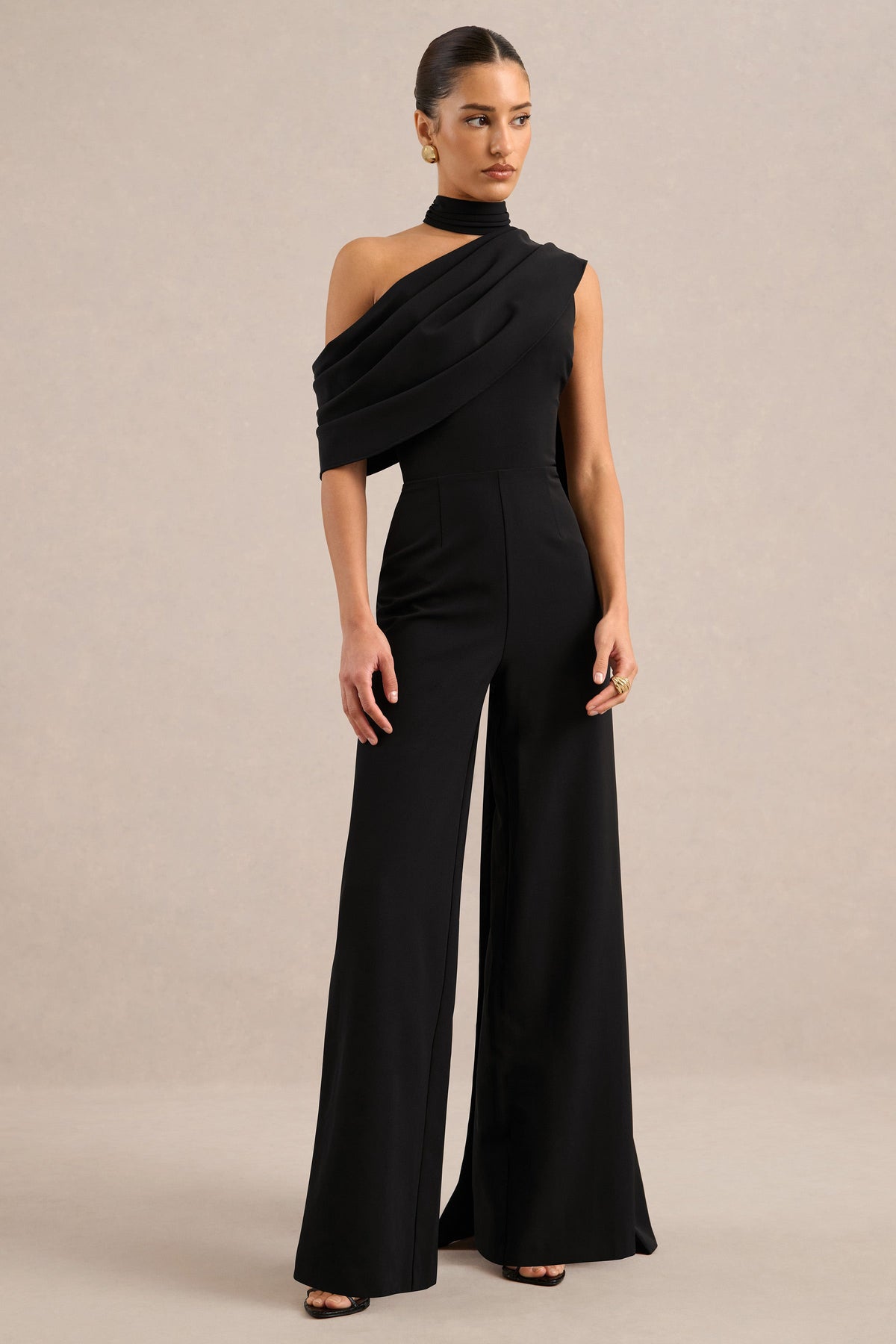 CL13919000106_ECM_HR_CL139190001_-_Zavlyn___Black_High_Neck_Short_Sleeve_Jumpsuit_With_Off_The_Shoulder_Detailing_and_Cape2