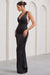 Emery | Vestido Largo Negro de Satén con Escote pronunciado y Espalda con Tiras