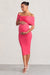 Alyssa | Vestido midi premamá con lazo Bardot y fruncido en color rosa Intenso.