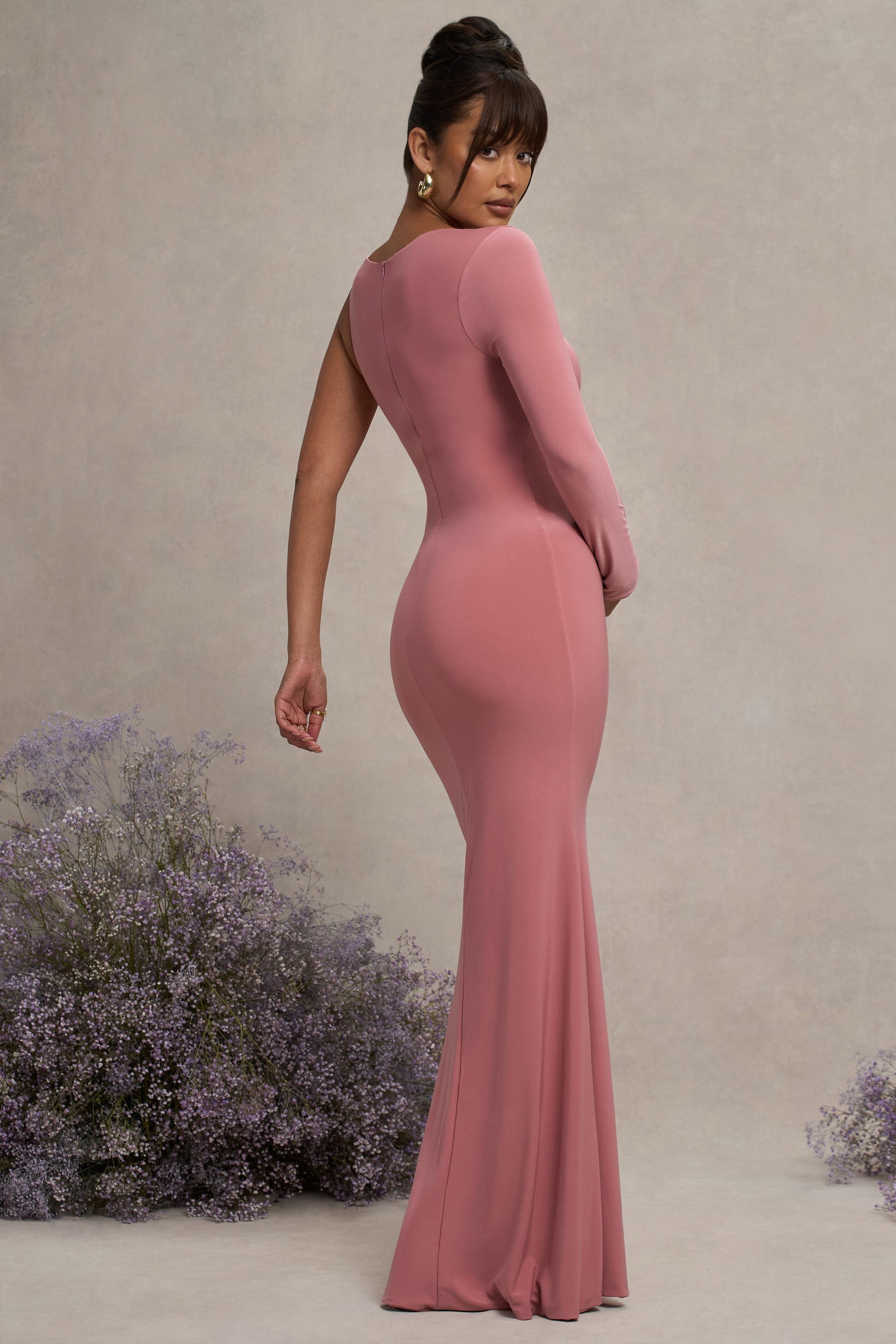 Oh Baby | Vestido Bodycon largo de premamá Asimétrico en Color rosa empolvado