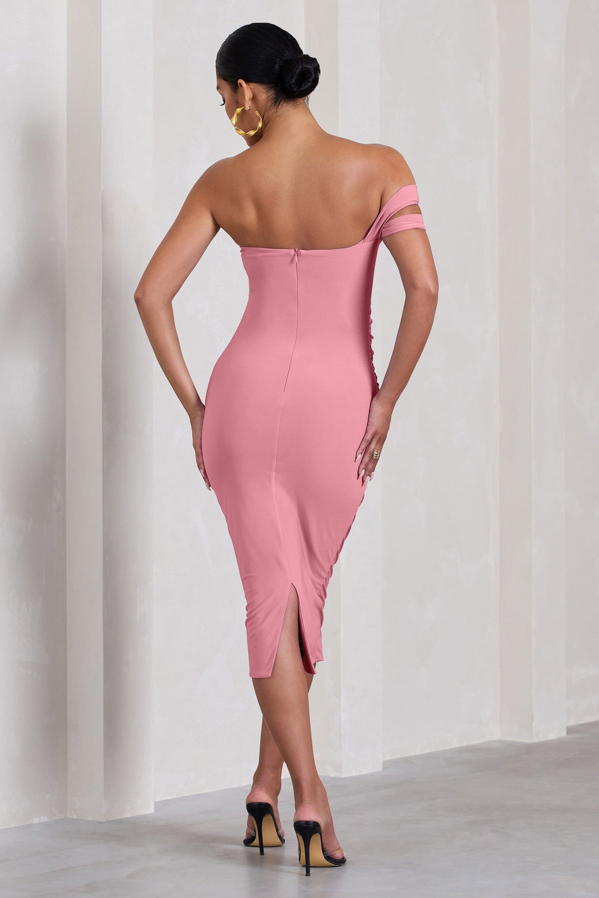 Eviana | Vestido Midi de premamá Ajustado con nudo en color rosa palo