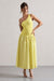 Sorbet | Vestido Maxi de Popelina Limón con Pliegues y un Hombro Descubierto