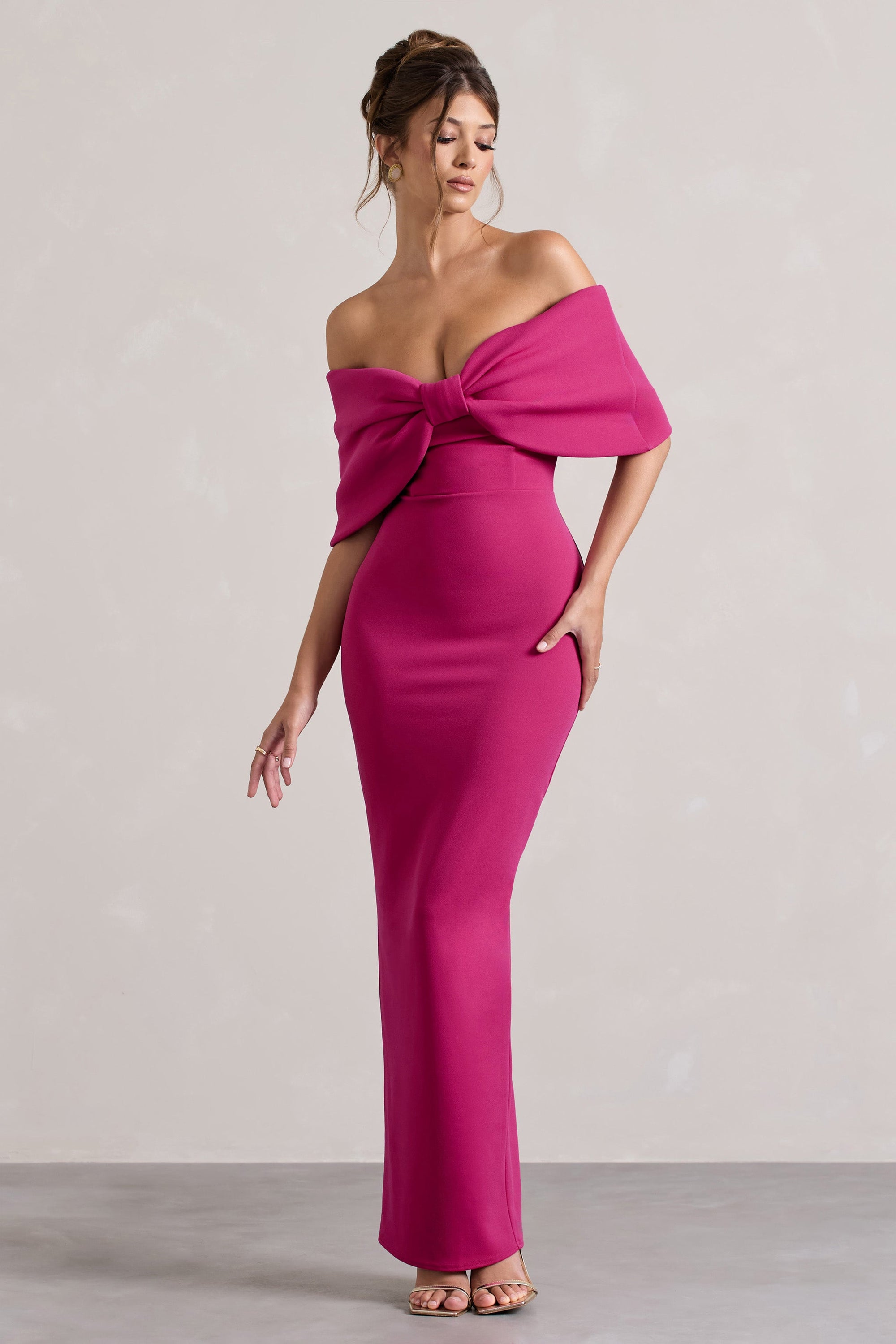 Cornelia | Vestido Largo Rosa Fucsia con Lazo Grande