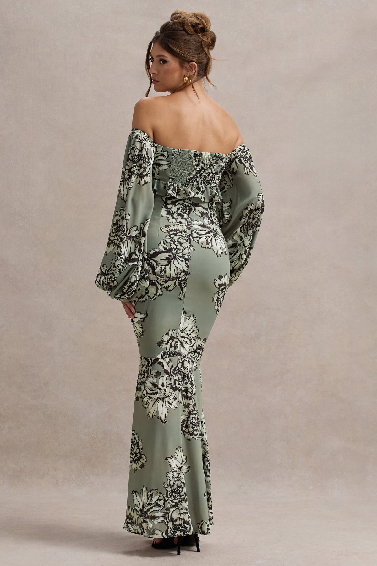 Murcia | Vestido largo de Chiffon con Mangas Abullonadas y Botones en Estampado Floral
