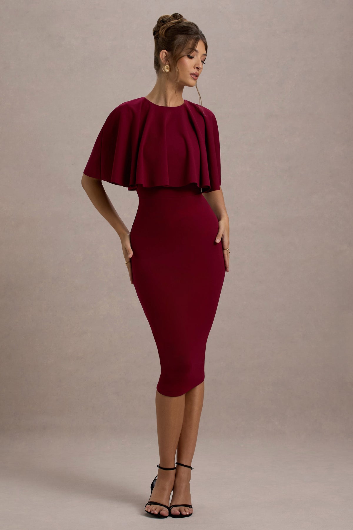 Andorra | Vestido Midi con capa delantera y ajustado en color berry