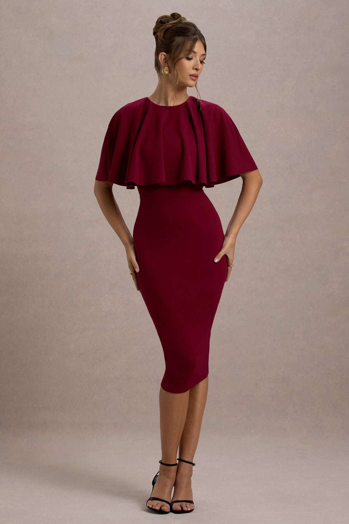 Andorra | Vestido Midi con capa delantera y ajustado en color berry
