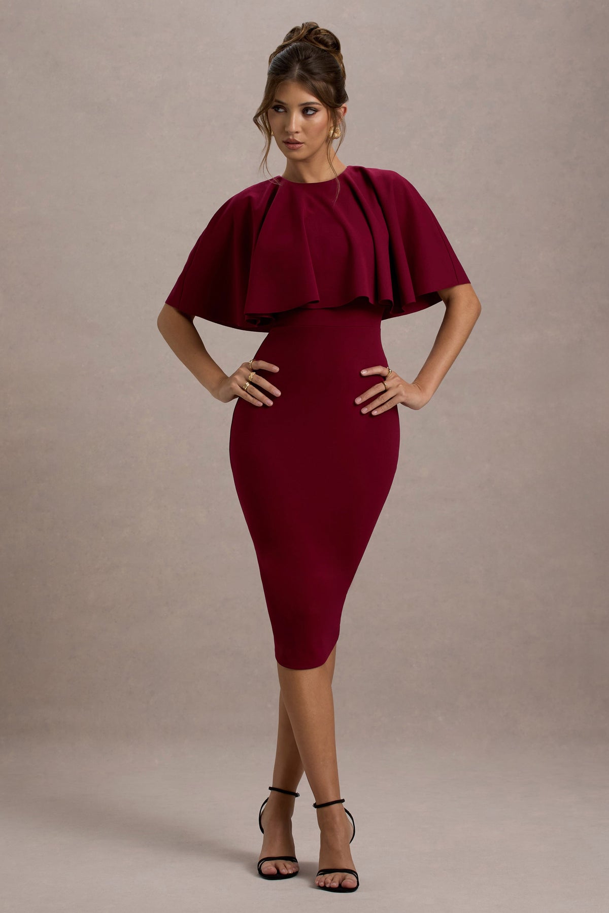 Andorra | Vestido Midi con capa delantera y ajustado en color berry