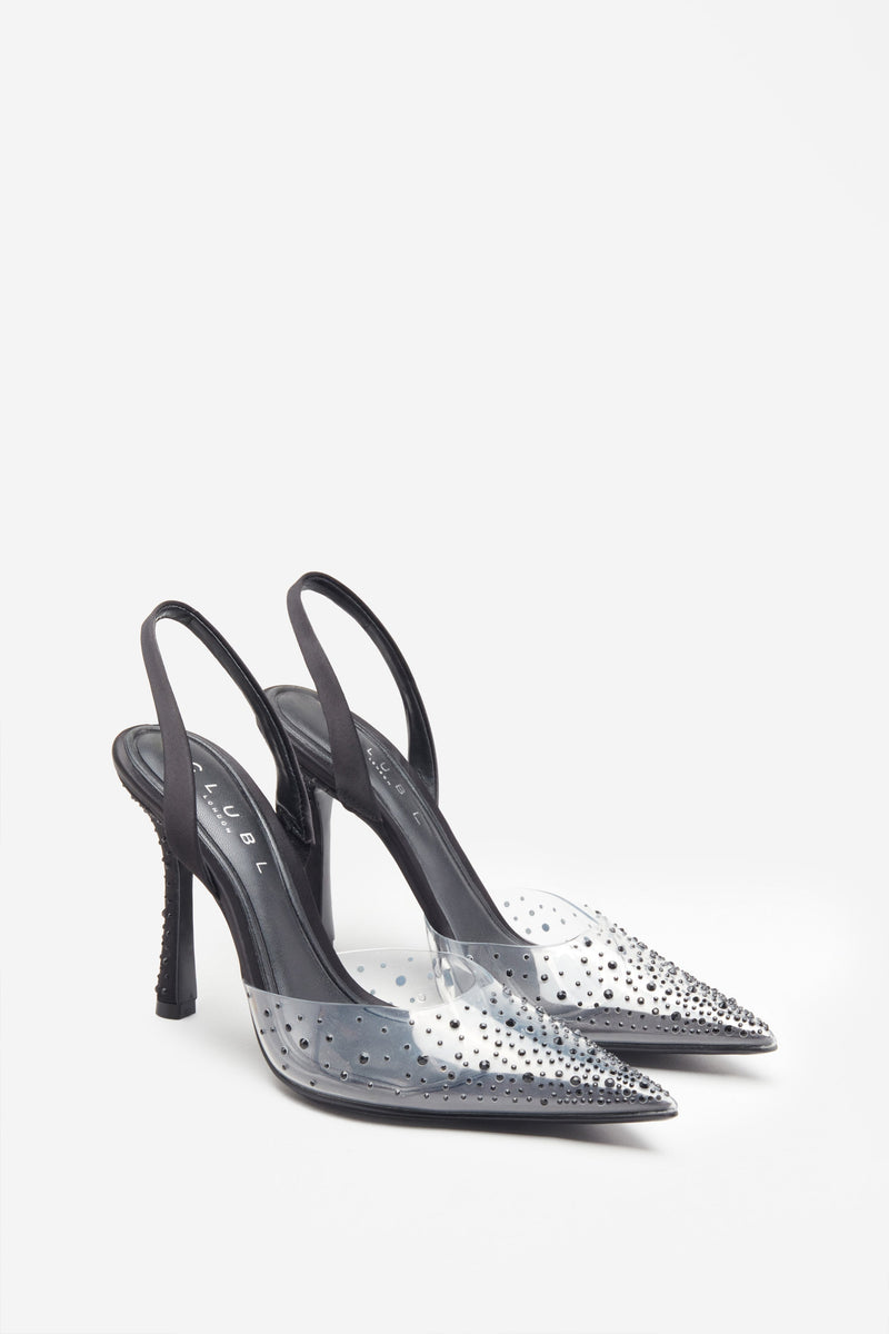 Covergirl | Tacones negros y transparentes con brillantes