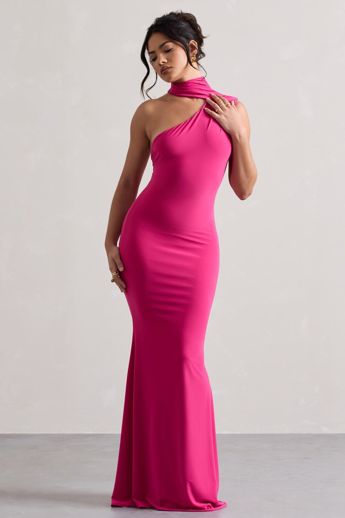 Capucine | Vestido Largo Rosa Asimétrico con Drapeado