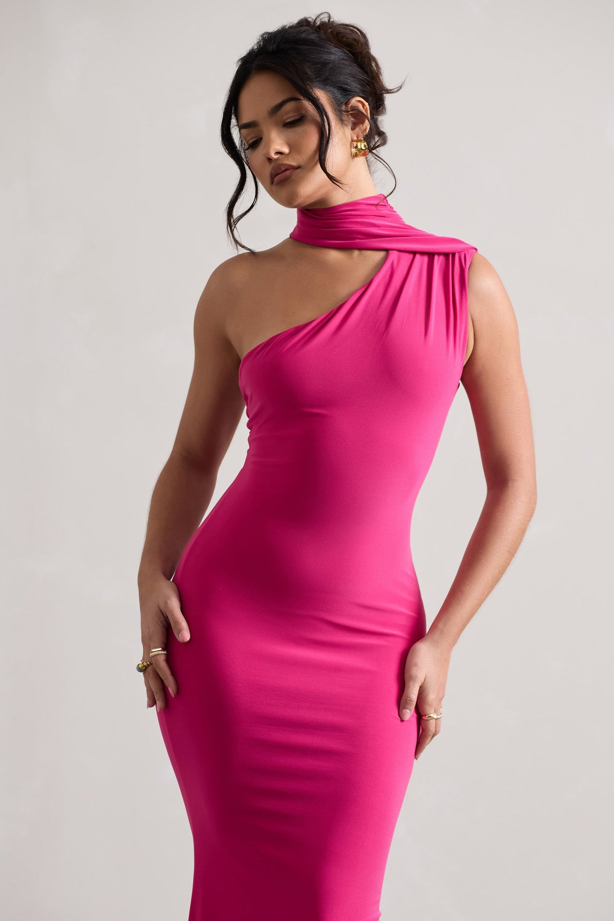 Capucine | Vestido Largo Rosa Asimétrico con Drapeado