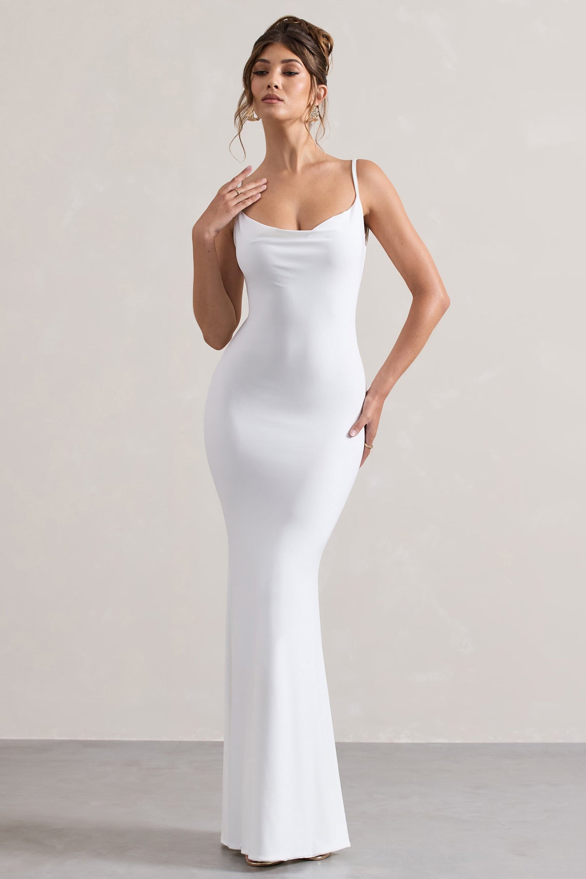 Francoise | Vestido largo Blanco  con Escote Drapeado y Espalda Descubierta con Encaje