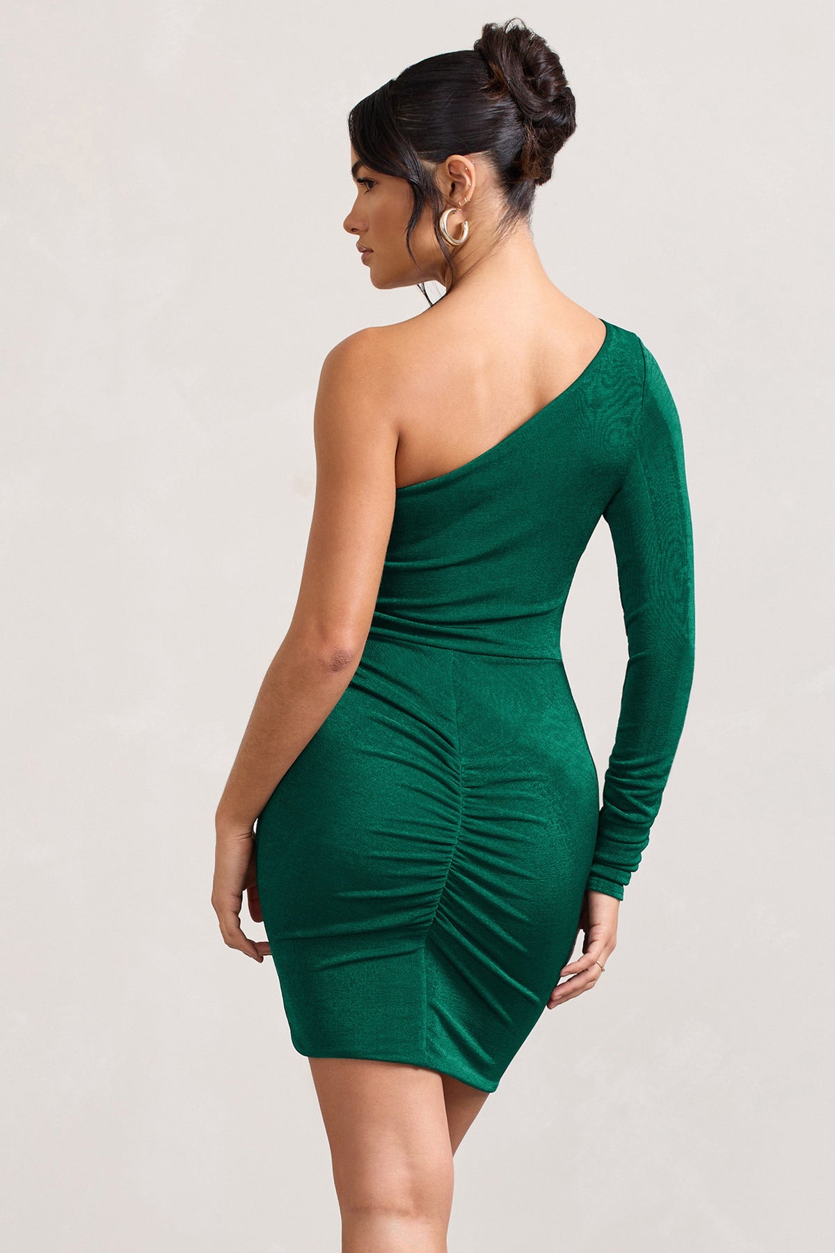 Now Strut | Minivestido ajustado asimétrico con plieges verde botella