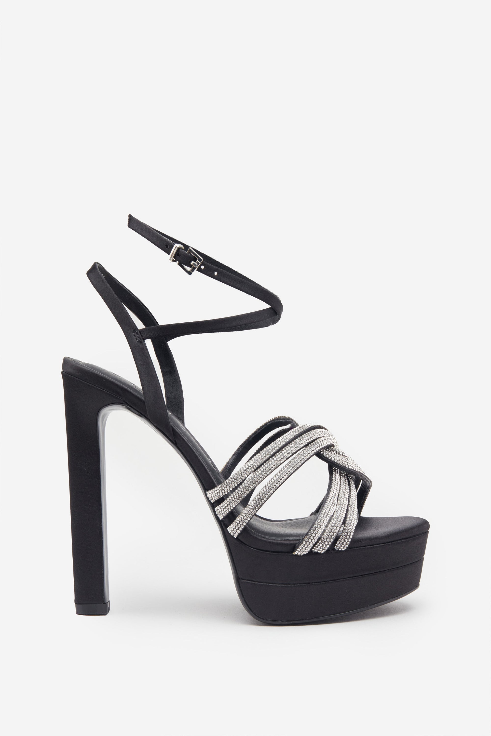Doll Drama | Sandalias de Plataforma negros con detalle de tiras de brillantes