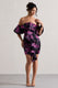 Aspen | Vestido Corto Bardot con Volantes y Estampado Floral Negro