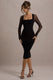 Off Track | Vestido Midi Ajustado Negro con Mangas Transparentes