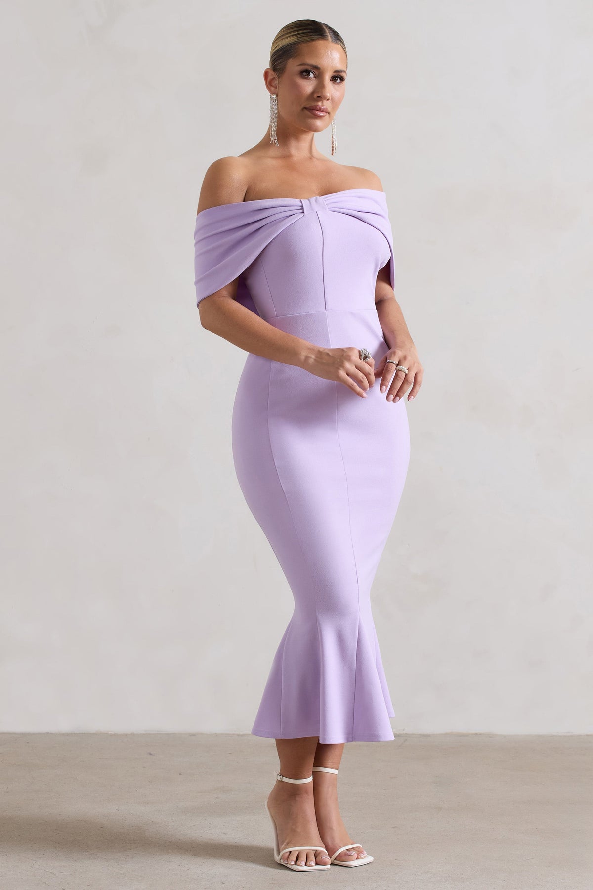 Lydia | Vestido Midi Bardot con Lazo en Lila