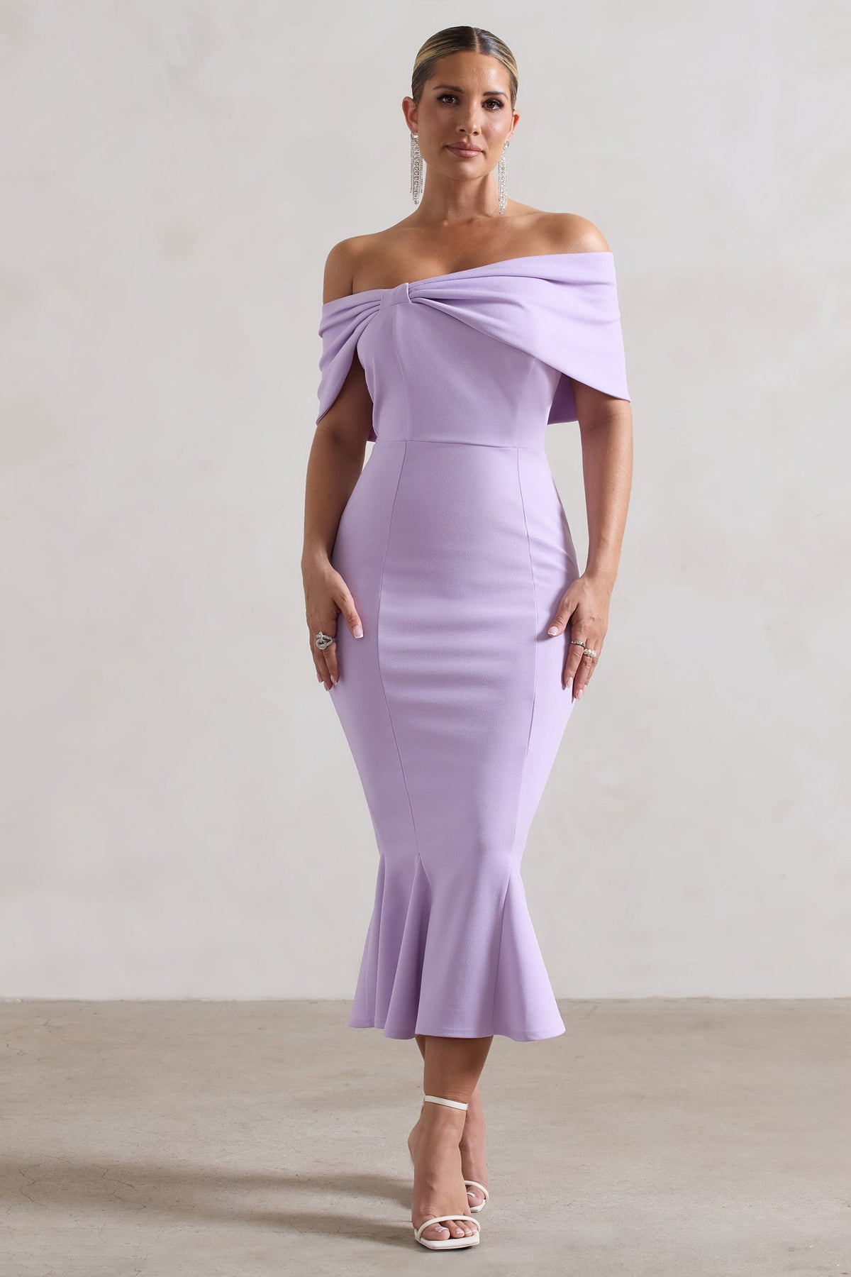 Lydia | Vestido Midi Bardot con Lazo en Lila