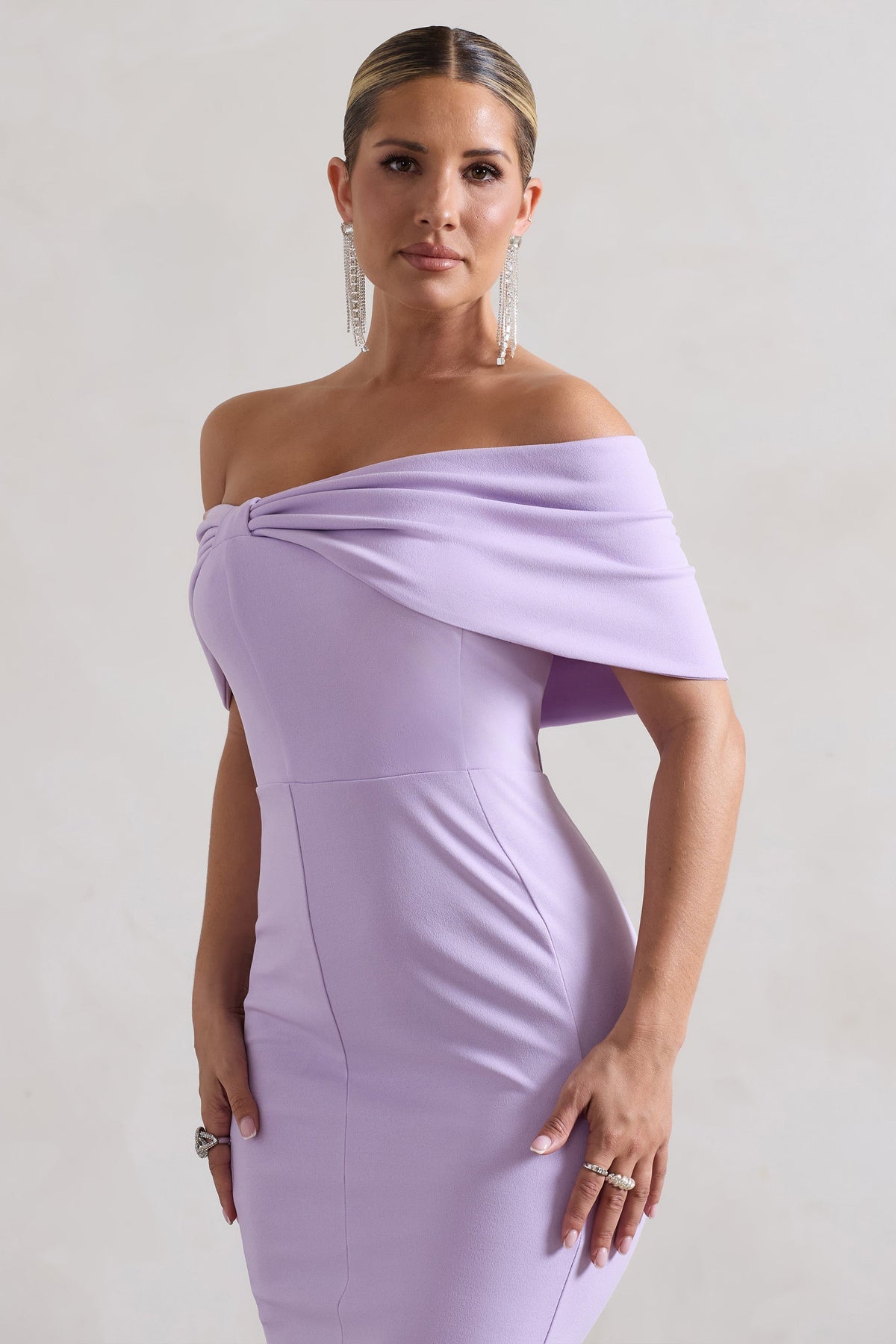 Lydia | Vestido Midi Bardot con Lazo en Lila