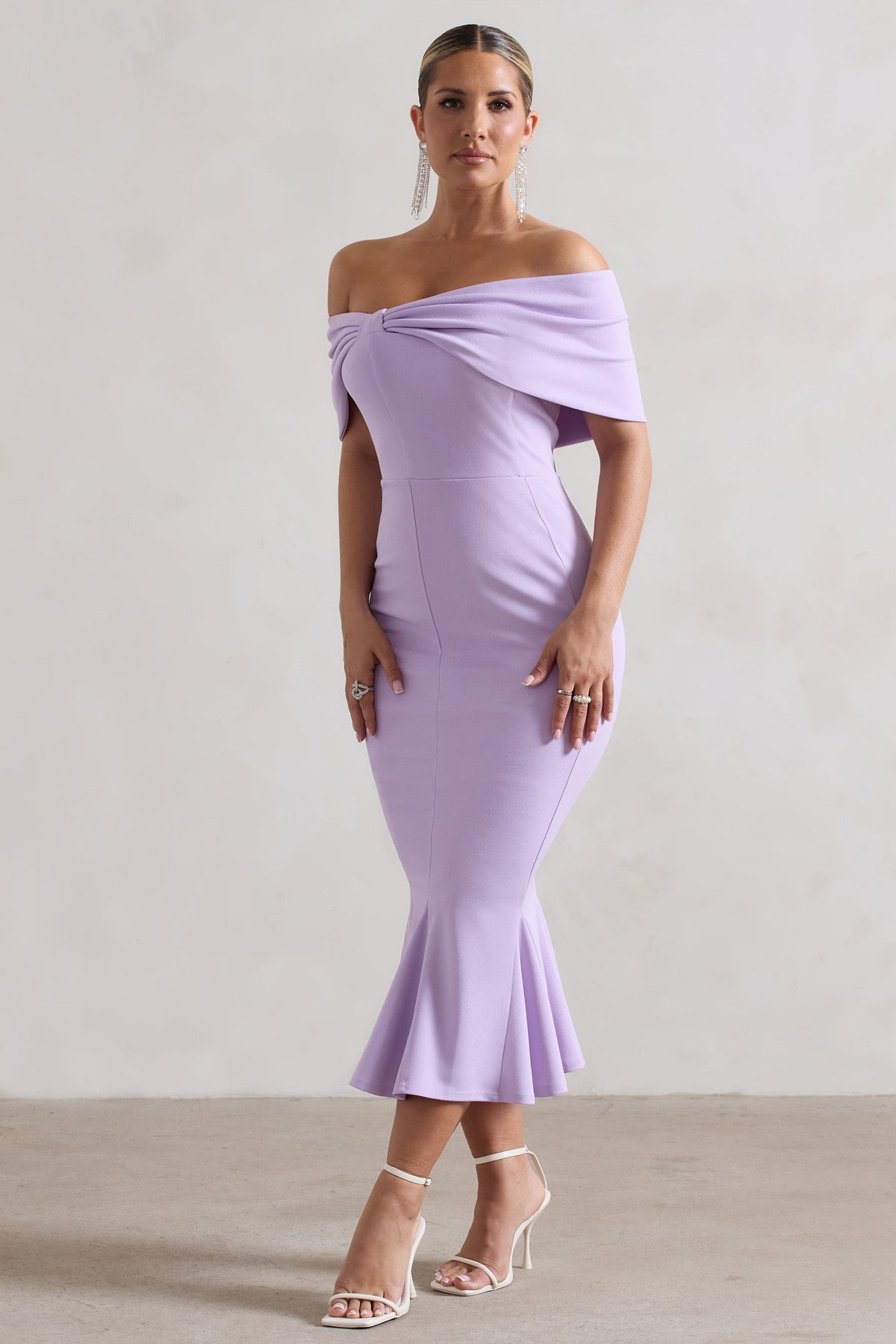 Lydia | Vestido Midi Bardot con Lazo en Lila
