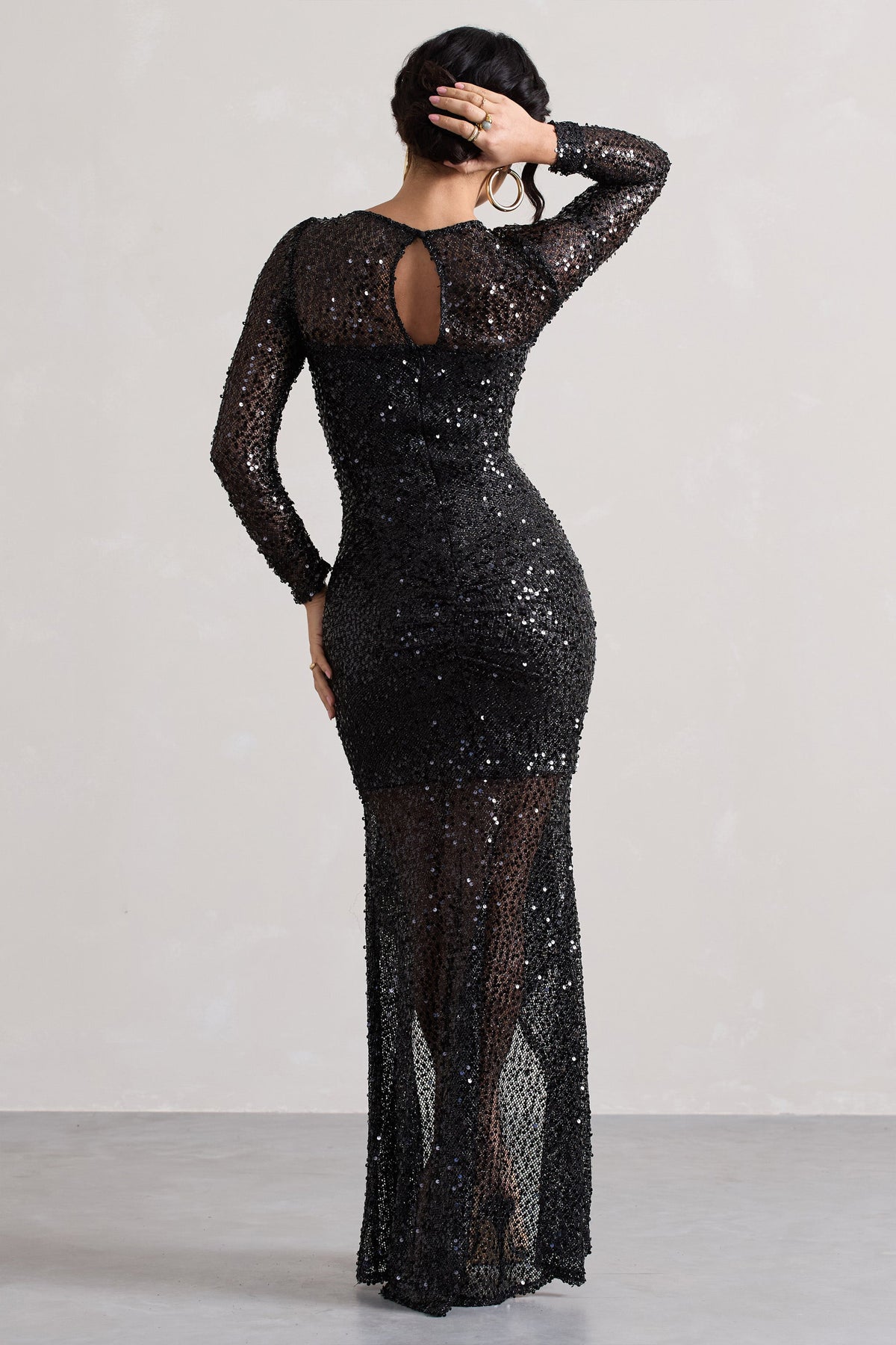 Stargirl | Vestido con Lentejuelas Negras y Transparencias Fruncidas