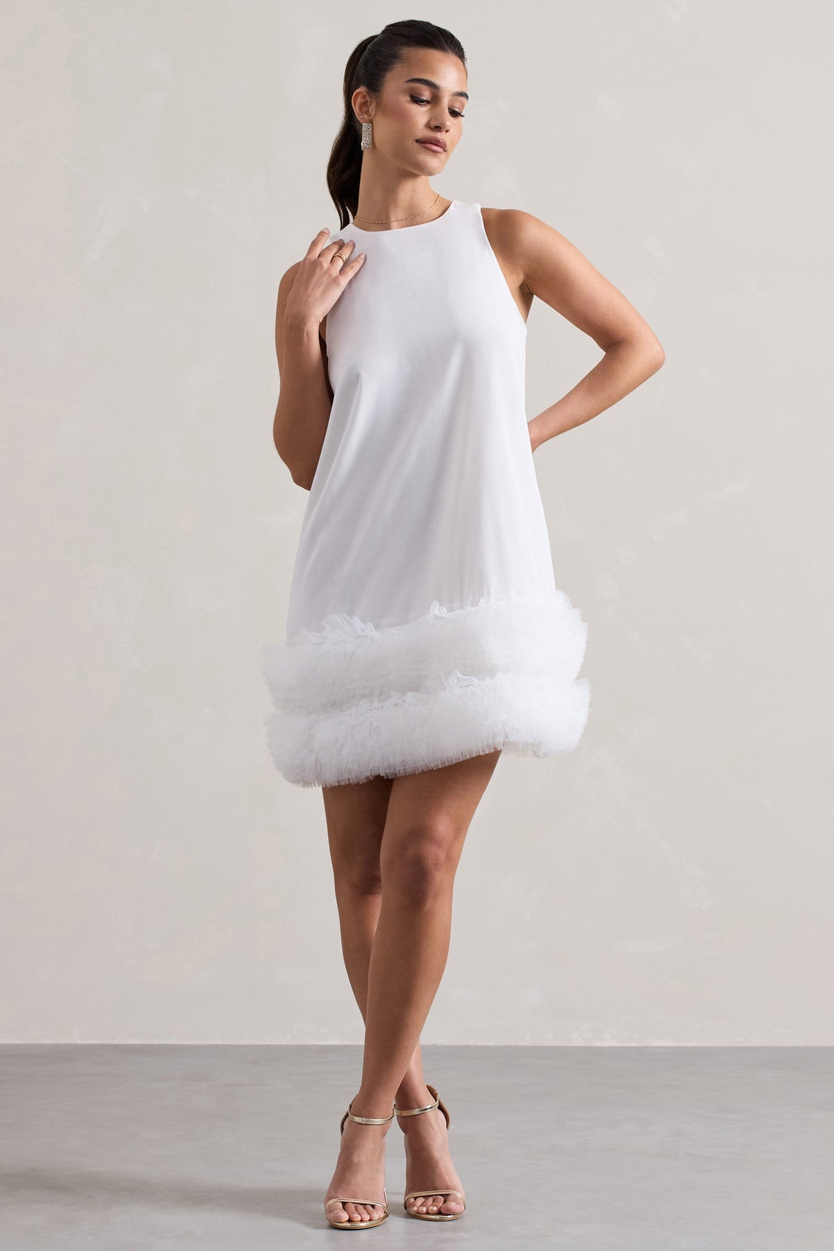 Raise A Glass | Vestido Blanco Línea A con Dobladillo de Tul