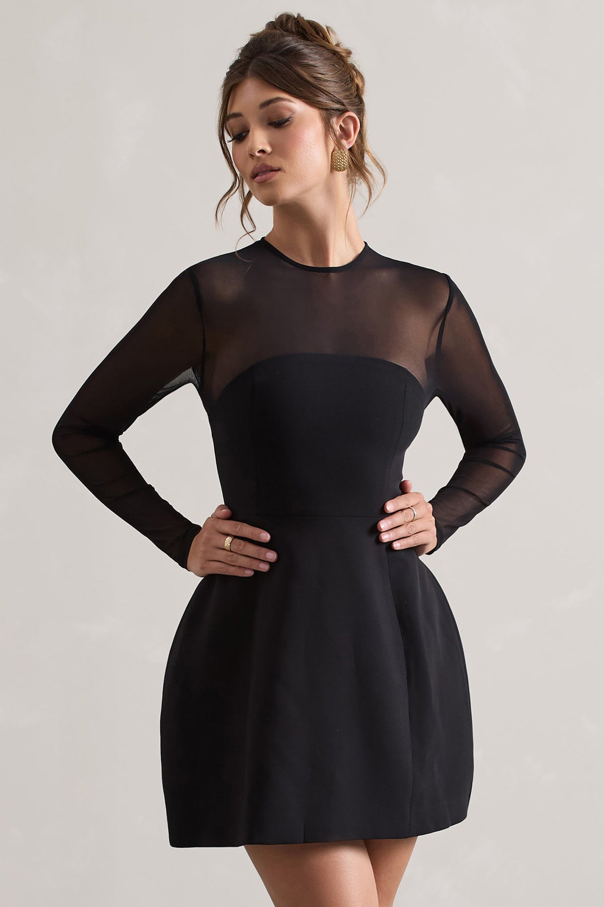 Austen | Vestido Mini de Manga Larga de Malla Negra