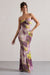 Santiago | Vestido Maxi Lila con Estampado y Torcido sin Tirantes