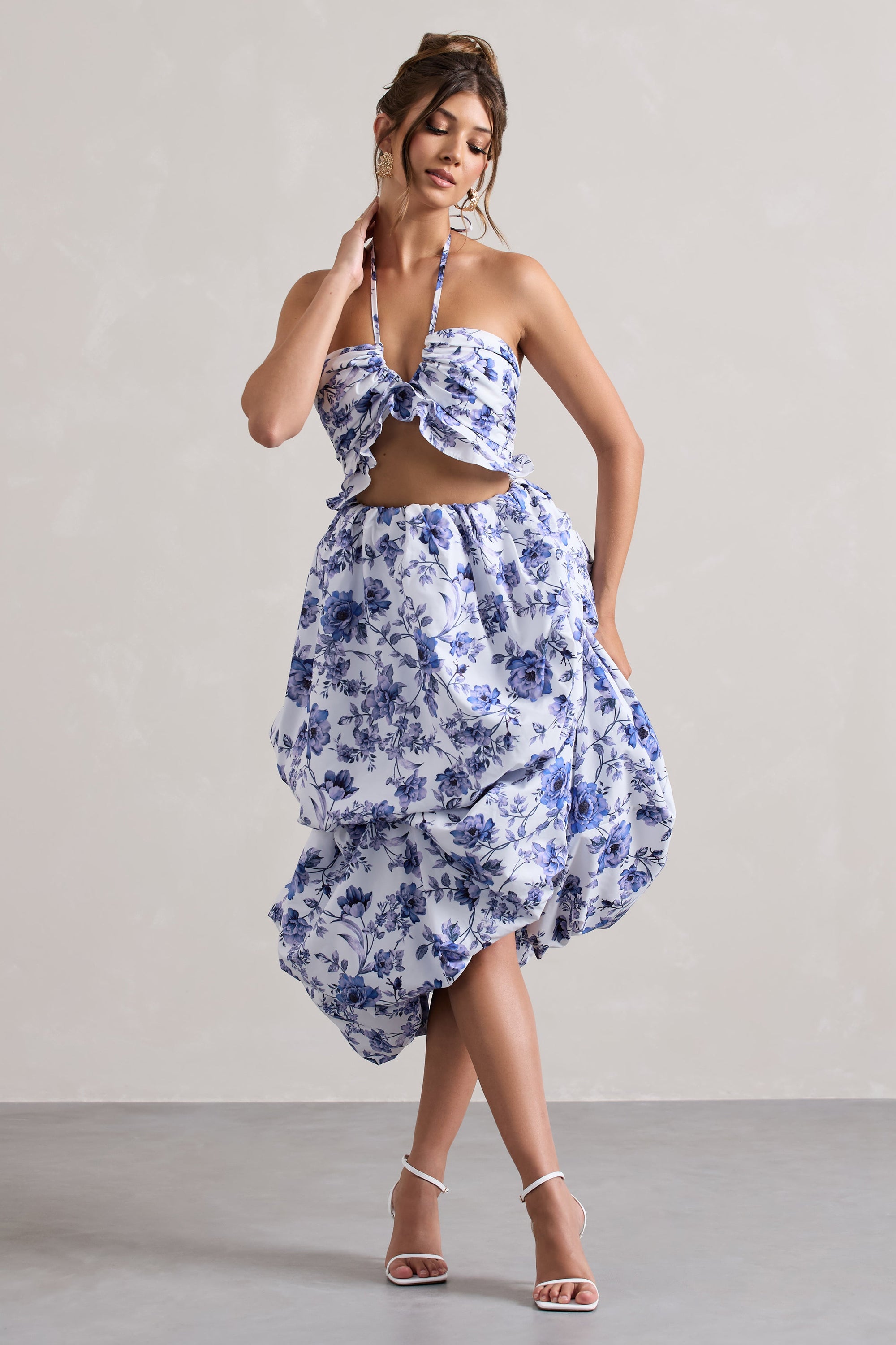 Make Waves | Falda Midi asimétrica de Vuelo con Estampado Floral