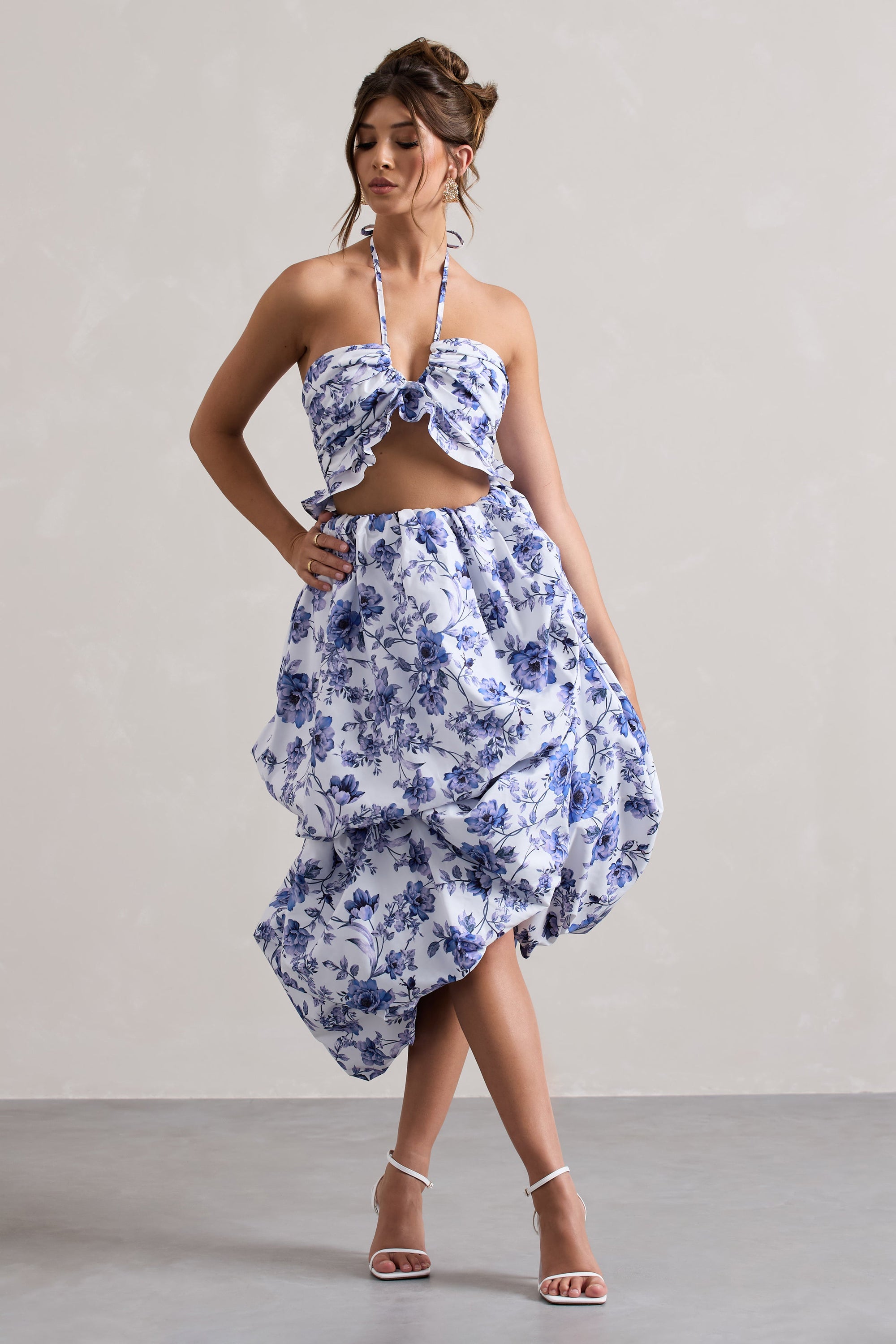 Make Waves | Falda Midi asimétrica de Vuelo con Estampado Floral
