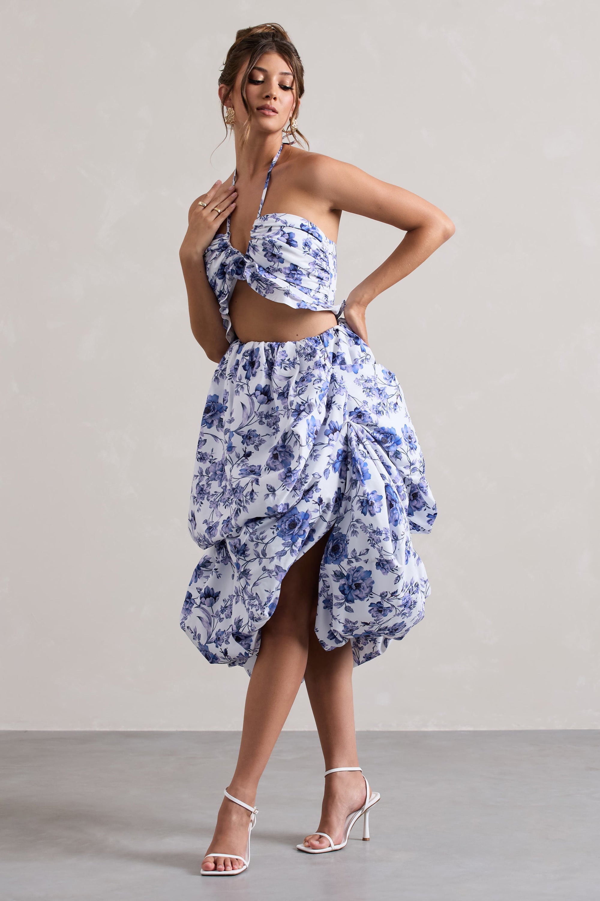 Make Waves | Falda Midi asimétrica de Vuelo con Estampado Floral