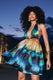 Naxos | Vestido Corto babydoll con escote pronunciado y estampado multicolor difuminado