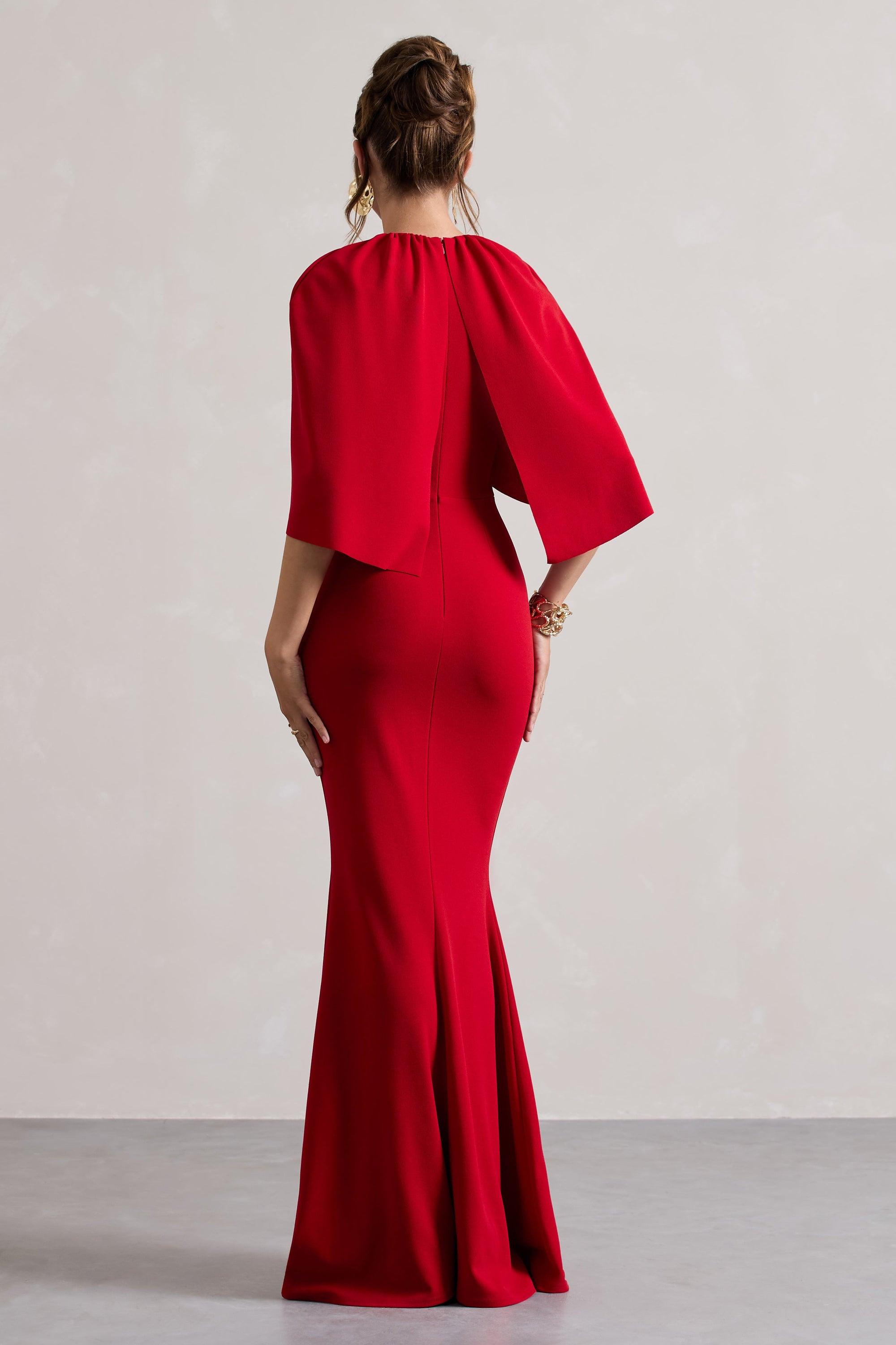 Kianne | Vestido Largo Rojo con Mangas Cortas y Drapeado