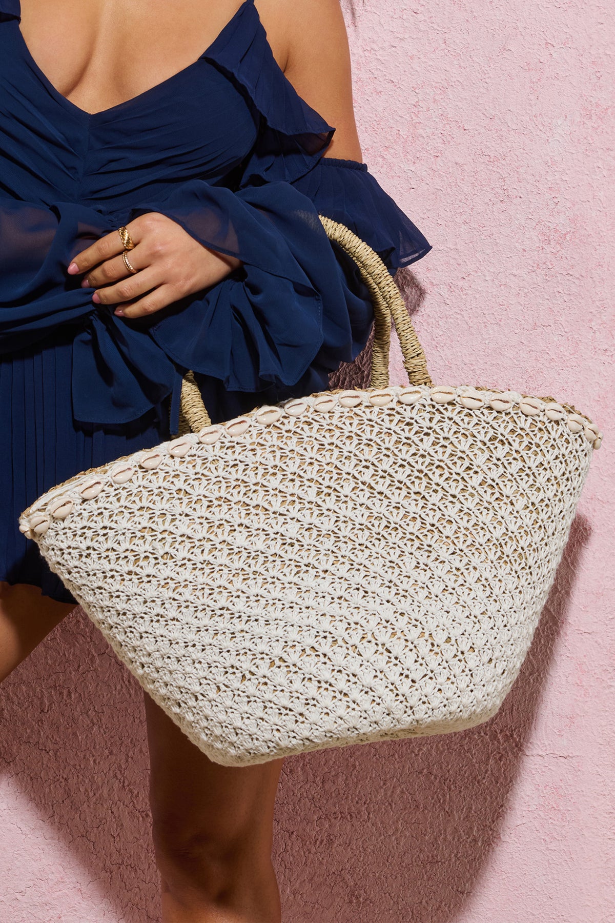 Anguilla | Bolsa Tote de Crochet Blanco con Conchas