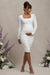 New Life | Vestido Midi Blanco de maternidad  con Cuello Cuadrado y Fruncido