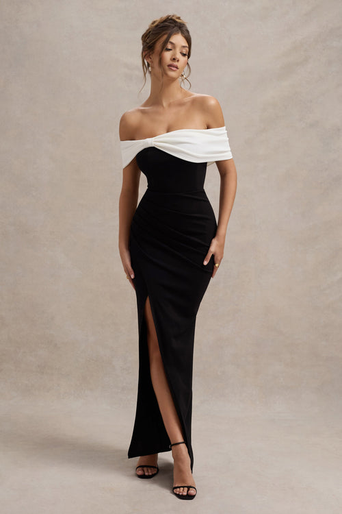 WB_HR_CL127770225-EvaBlack_WhiteBardotBowDetailMaxiDressWithThighSplit0
