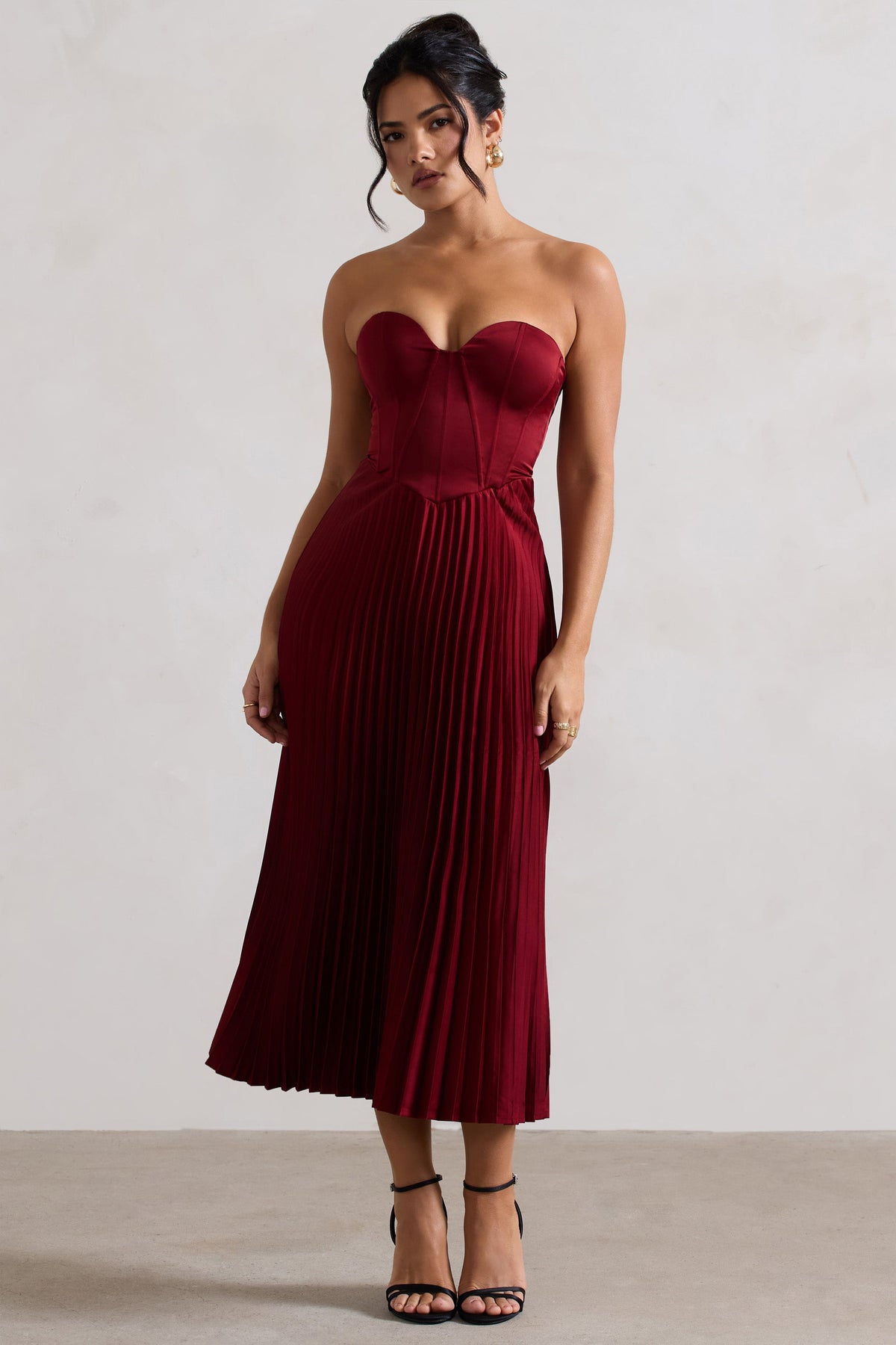 Bordeaux | Vestido Midi de Satén con Estilo Corsé en Color Baya