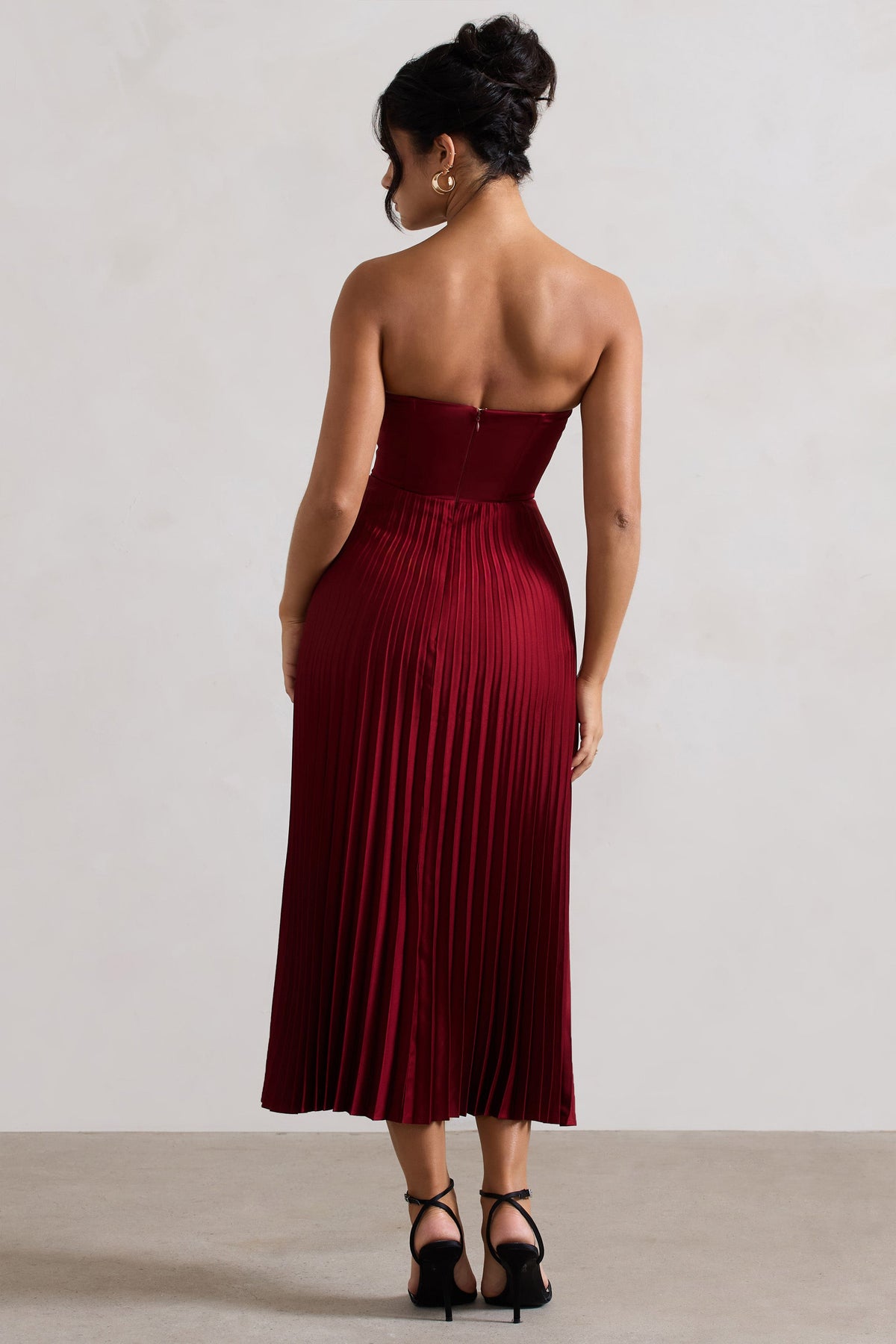 Bordeaux | Vestido Midi de Satén con Estilo Corsé en Color Baya
